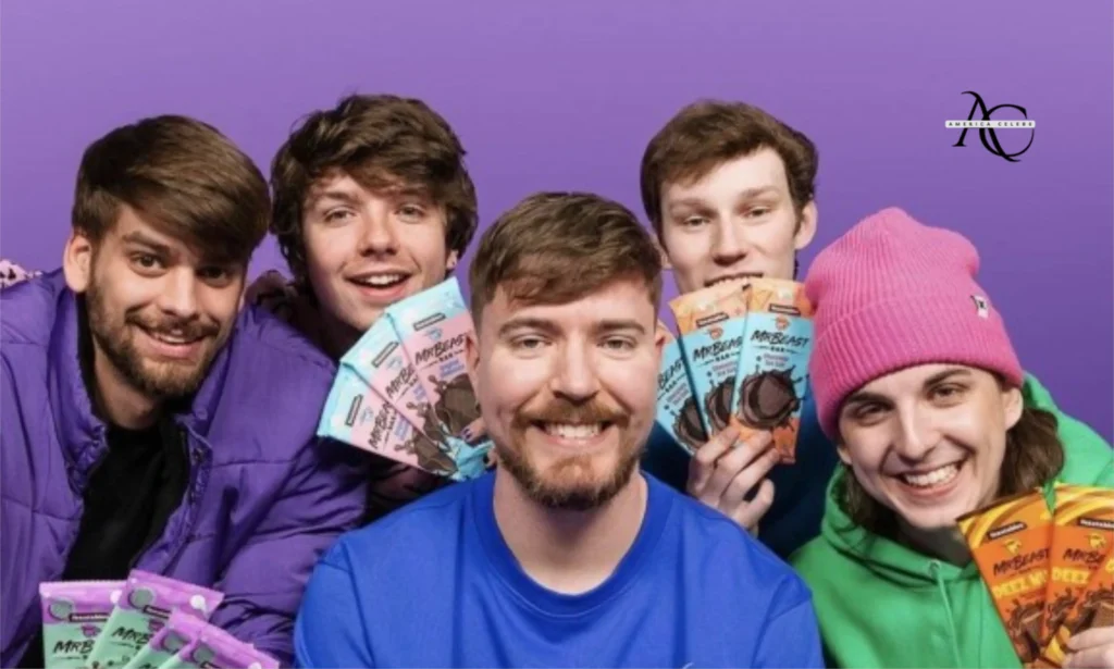 MrBeast with his Youtube team eating feastables