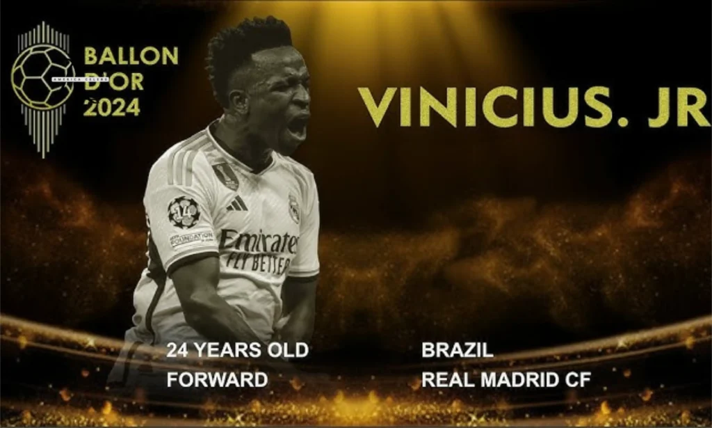 Vinicius Junior winning The 2024 Ballon d'Or