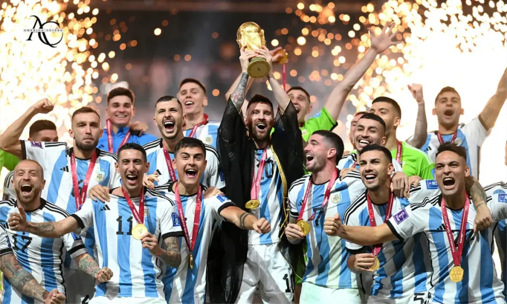 Lionel Messi winning worldcup 2022 Tropy for Argentina 